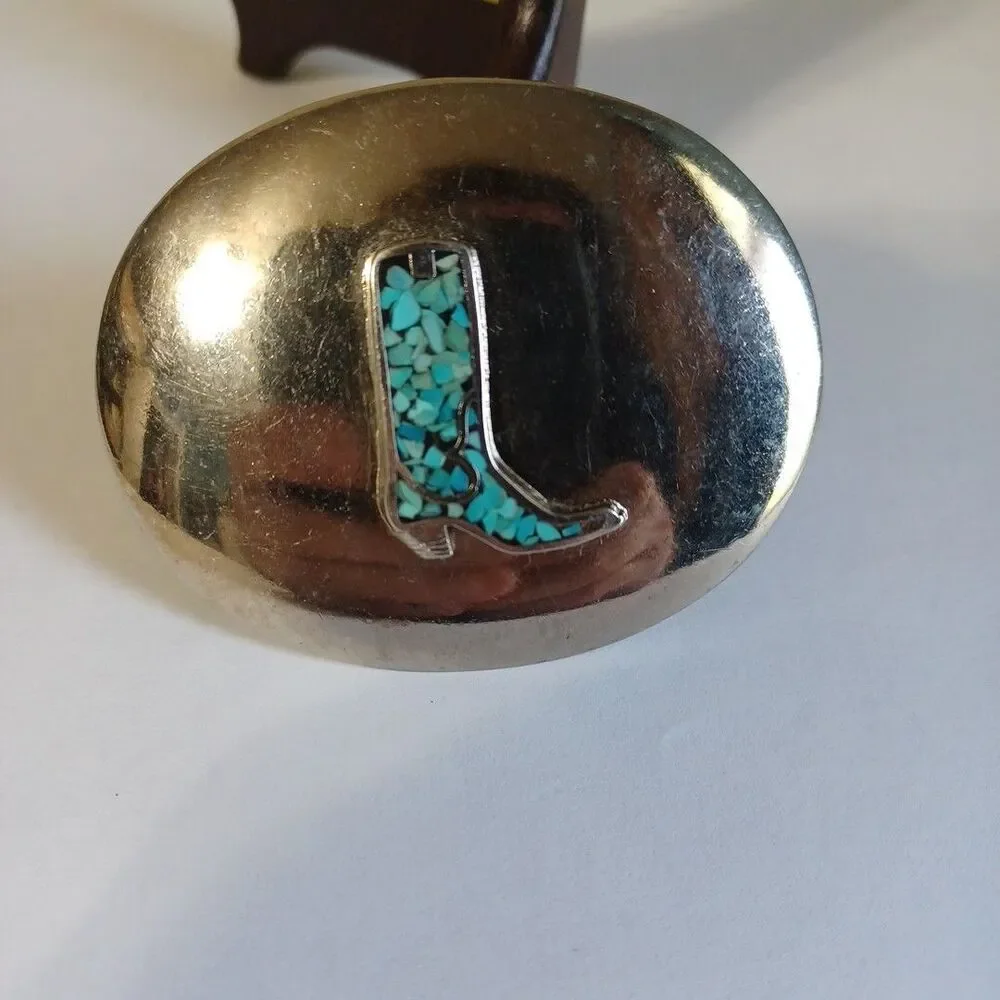 Cowboy Boot Native American Indian Faux Turquoise Inlay Belt Buckle Zuni Tribe